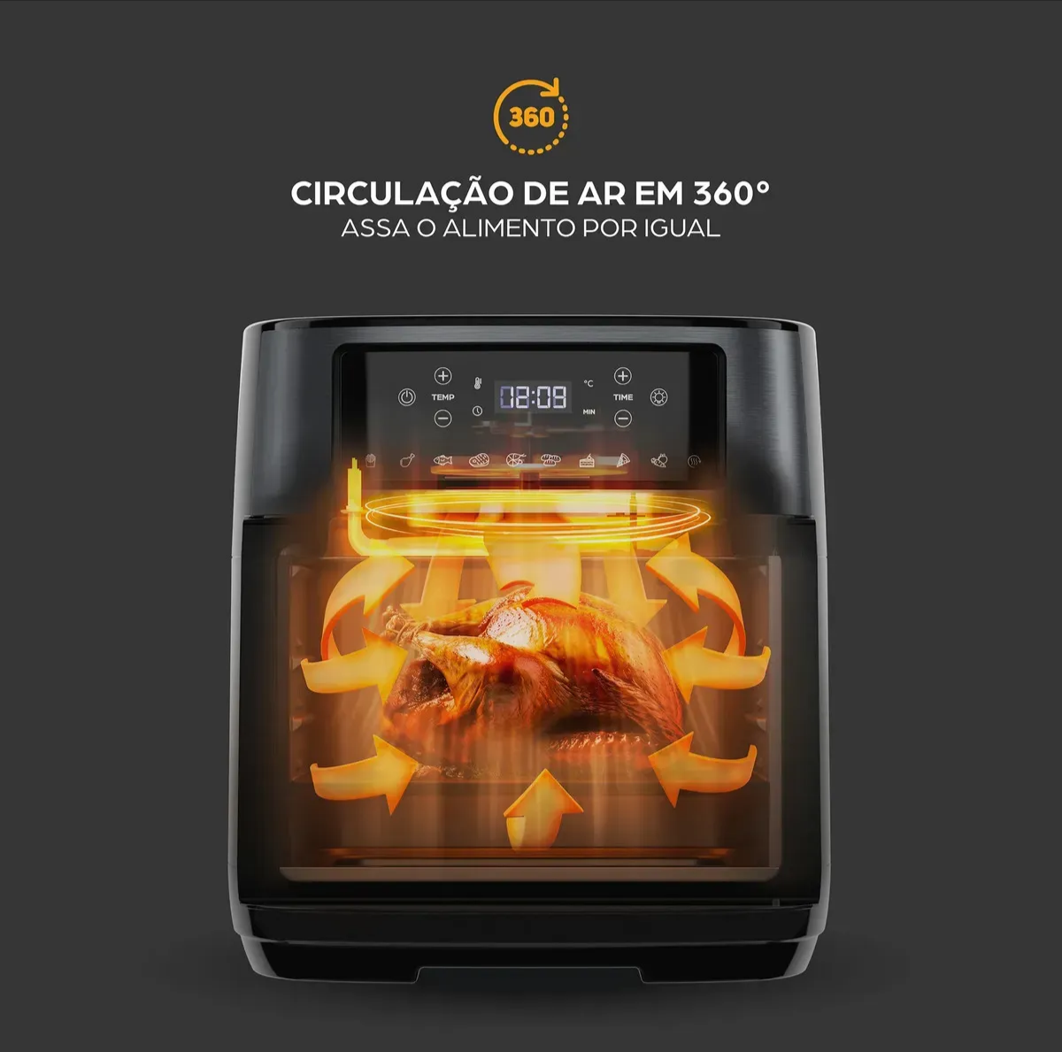 Air fryer forno digital com circulação de ar 360 graus